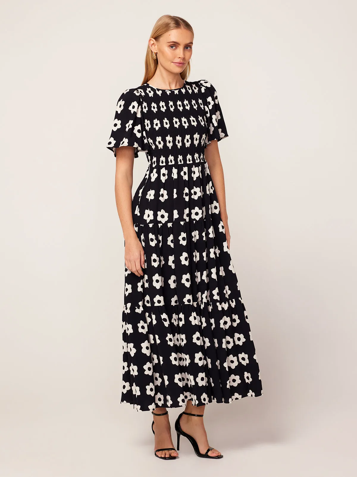 Bridget Black Tiled Floral Shirred Maxi Dress sold by KITRI Studio product image thumbnail 3