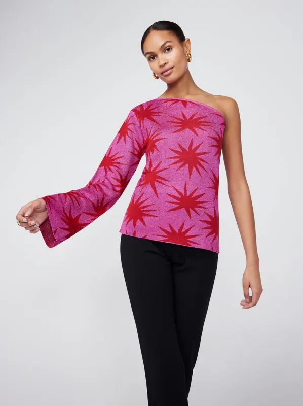 Harper Pink Star Lurex Knit One Shoulder Top sold by KITRI Studio