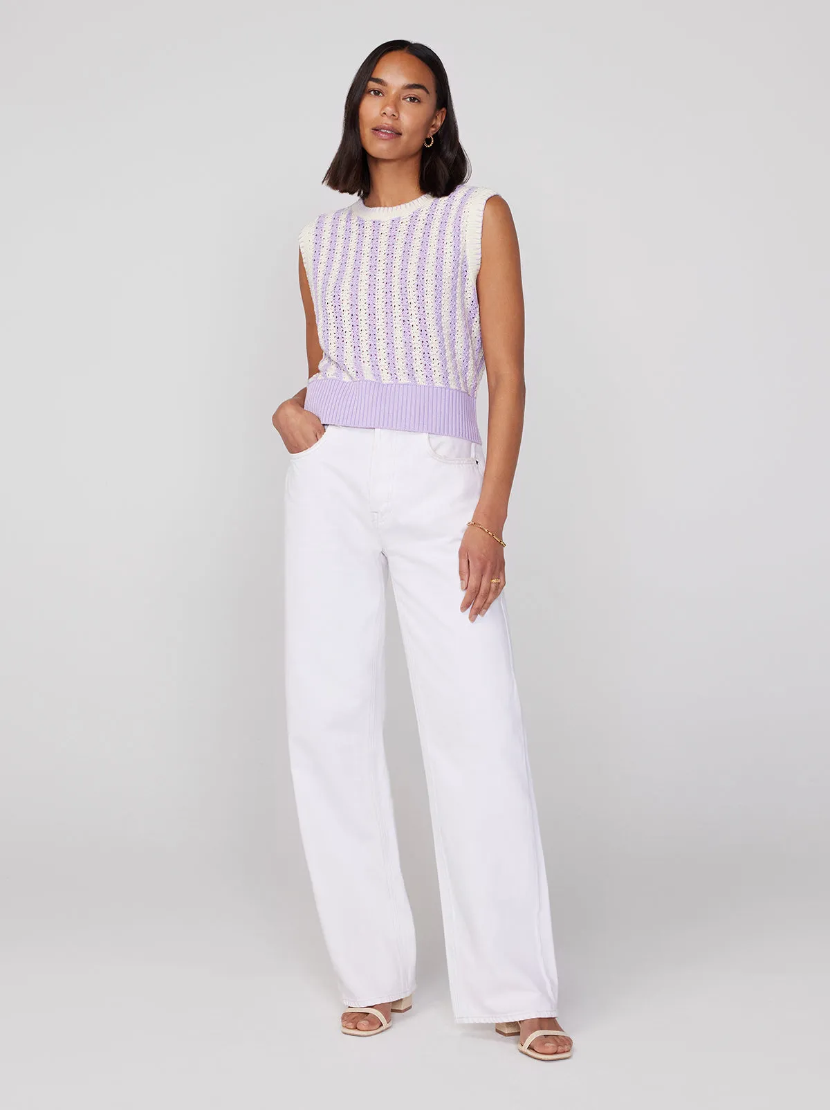 Marley Lilac Stripe Crochet Knit Top sold by KITRI Studio