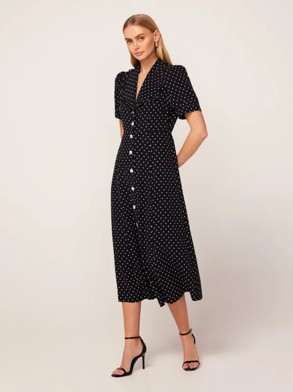 Bethany Black Polka Dot Tea Dress sold by KITRI Studio