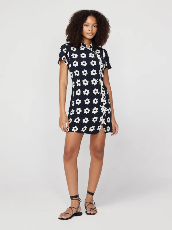 Harlow Black Tiled Floral Mini Dress sold by KITRI Studio