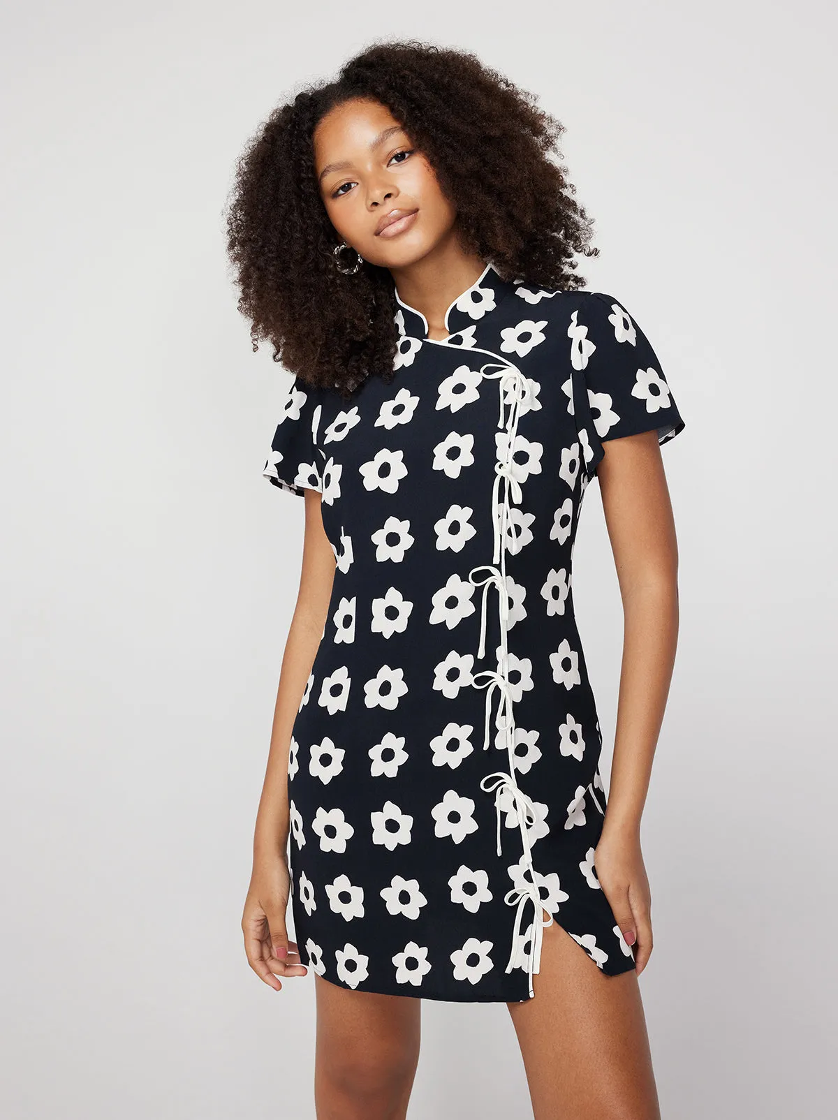 Harlow Black Tiled Floral Mini Dress sold by KITRI Studio product image thumbnail 3