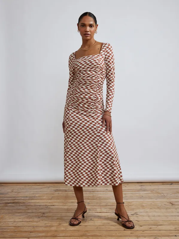 Diedre Wavy Checker Ruched Jersey Dress sold by KITRI Studio