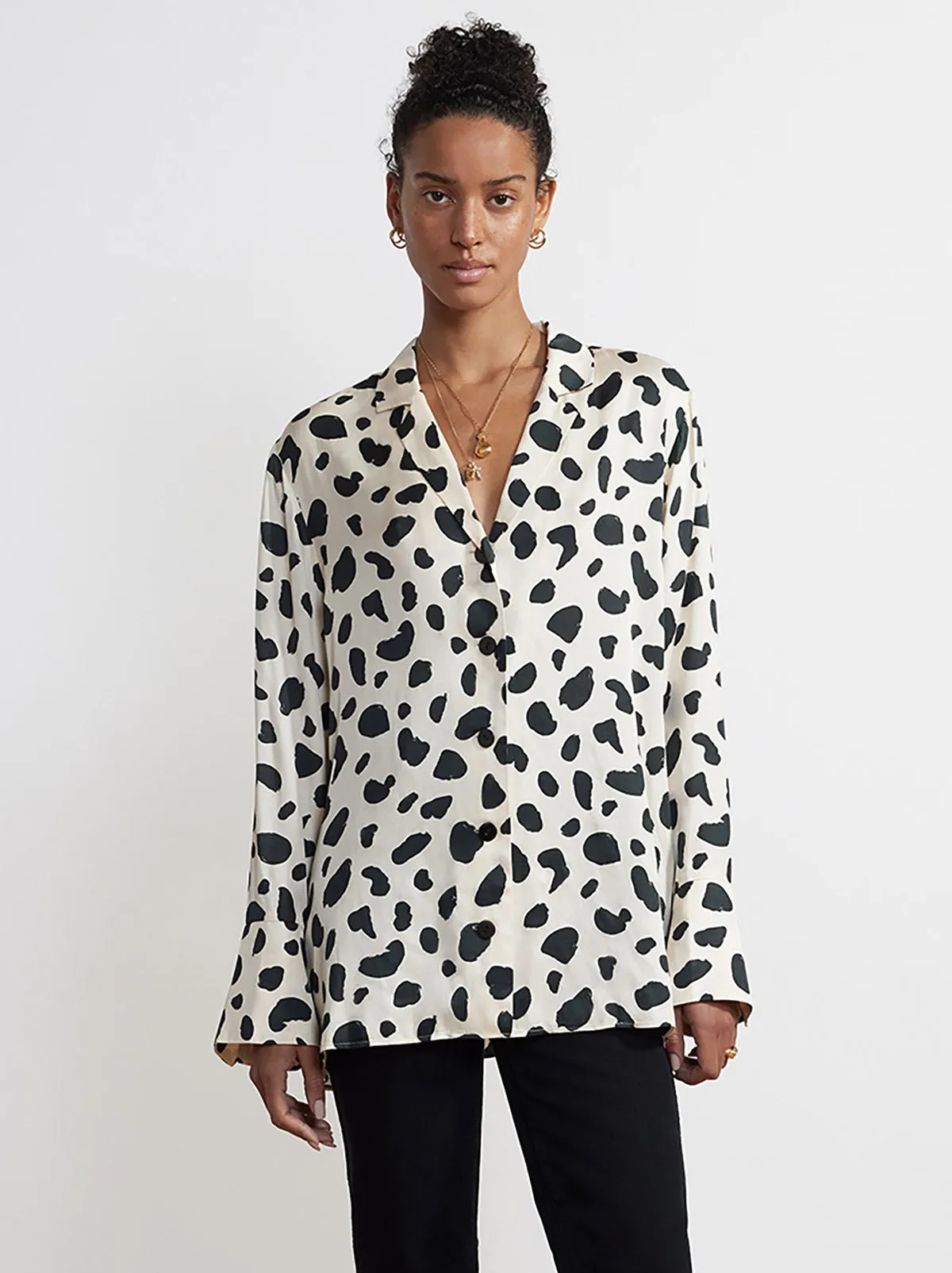 Cady Animal Spot Satin Shirt sold by KITRI Studio