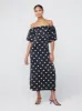 Cecelia Black Polka Dot Bardot Dress sold by KITRI Studio