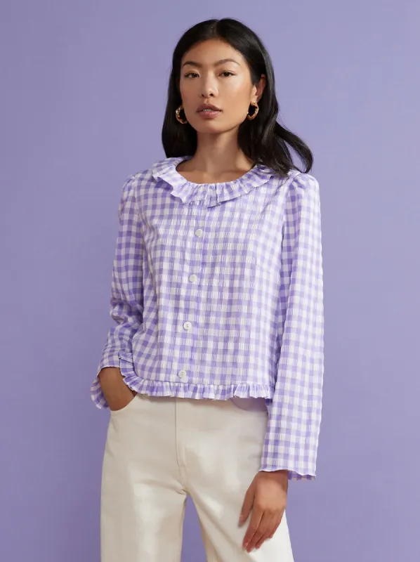 Everly Lilac Check Seersucker Top sold by KITRI Studio