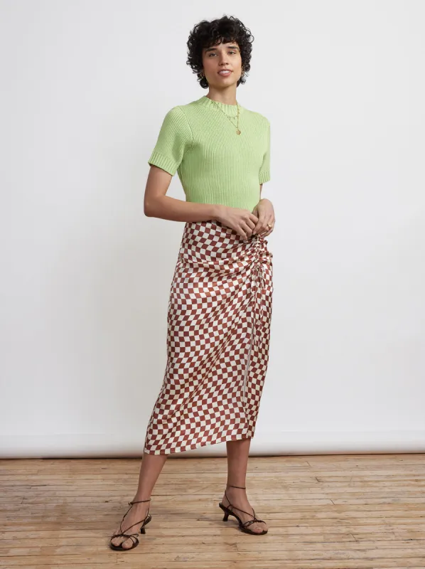 Emmeline Brown Wavy Checker Midi Skirt sold by KITRI Studio