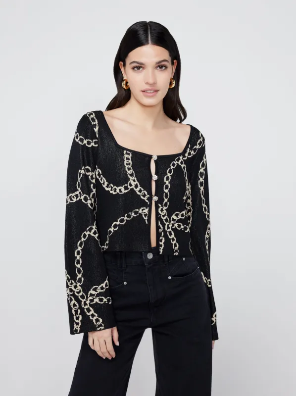 Heidi Black Chain Lurex Knit Cardigan sold by KITRI Studio