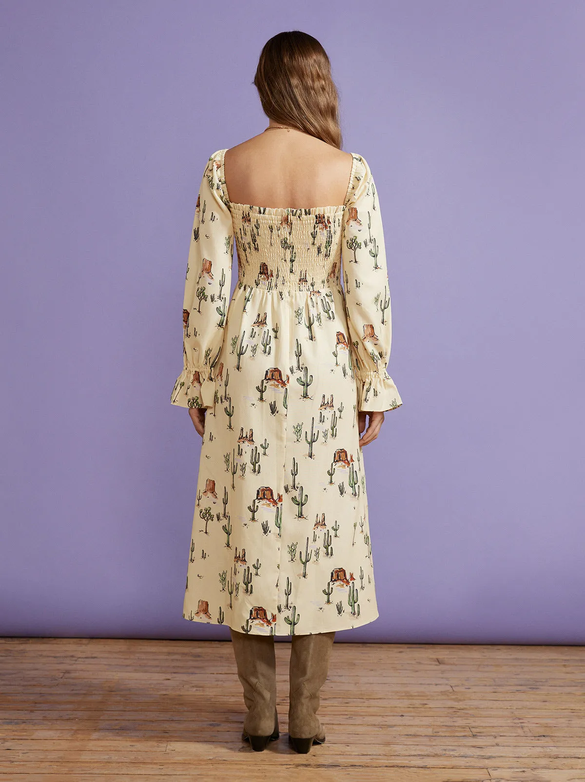 Jolene Joshua Tree Print Shirred Dress sold by KITRI Studio product image thumbnail 4