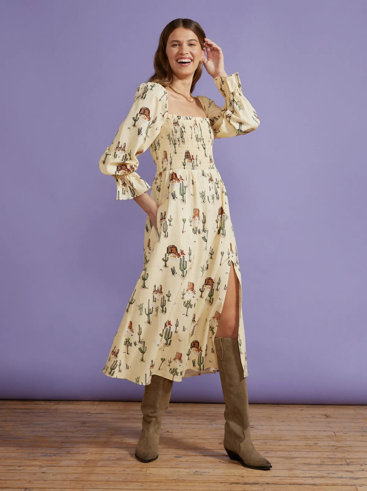 Jolene Joshua Tree Print Shirred Dress sold by KITRI Studio product image thumbnail 3