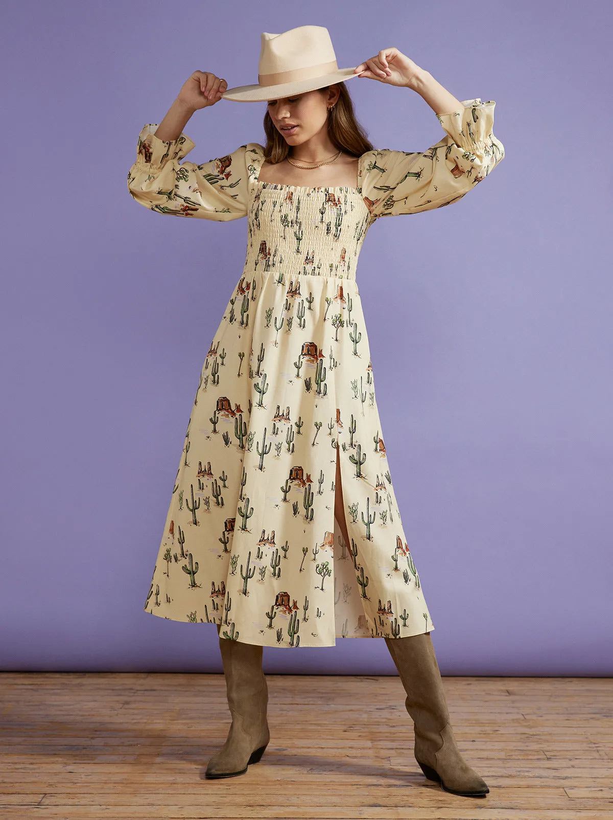 Jolene Joshua Tree Print Shirred Dress sold by KITRI Studio product image thumbnail 2