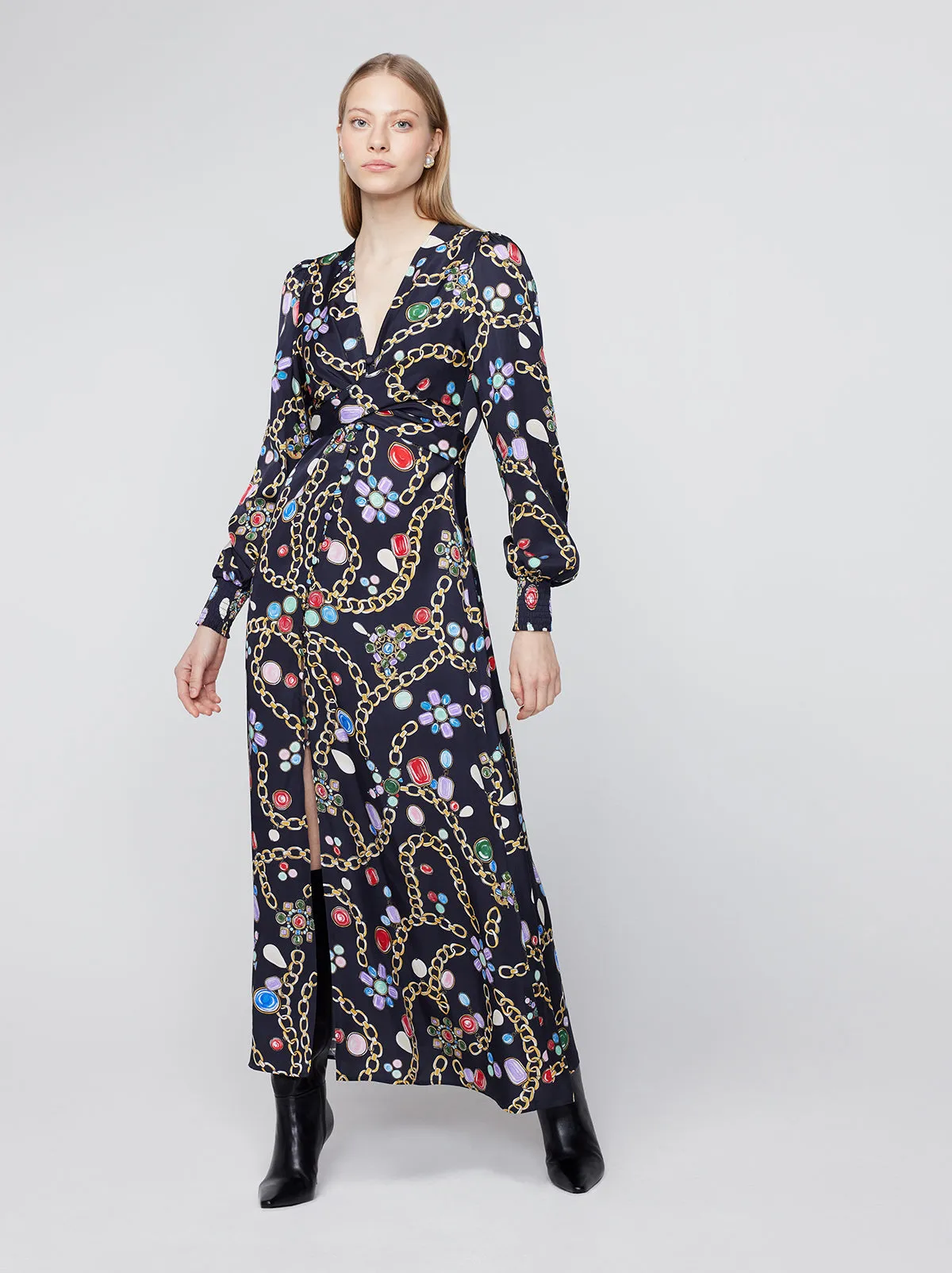 Aurora Black Chain Print Maxi Dress sold by KITRI Studio