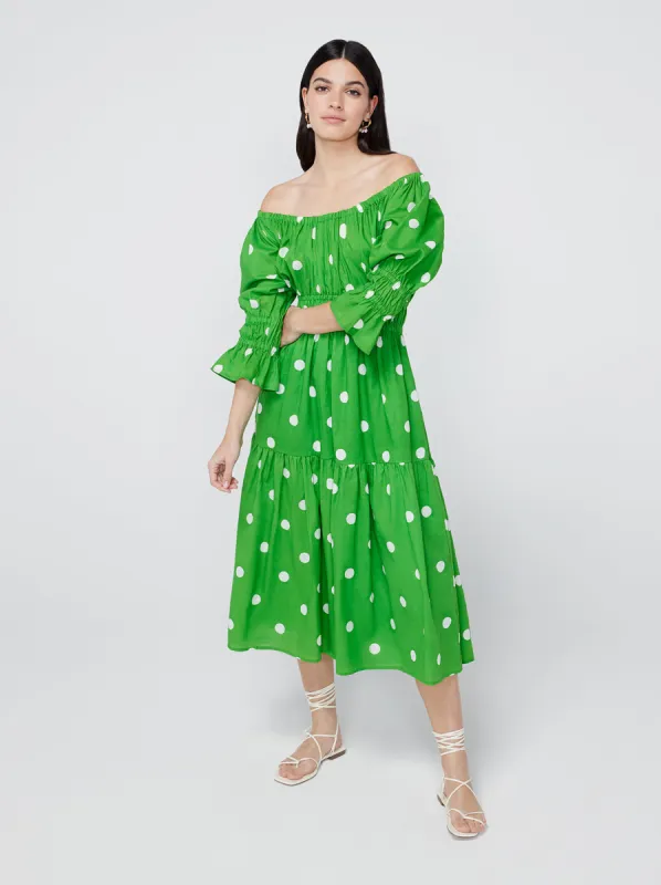 Margot Green Polka Dot Midi Dress sold by KITRI Studio