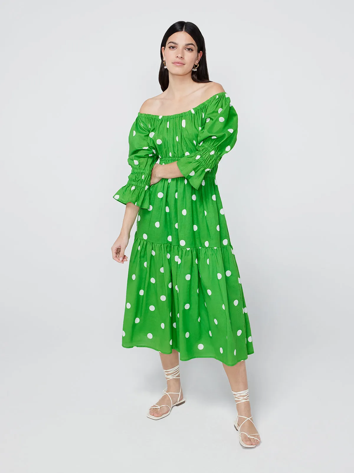 Margot Green Polka Dot Midi Dress sold by KITRI Studio
