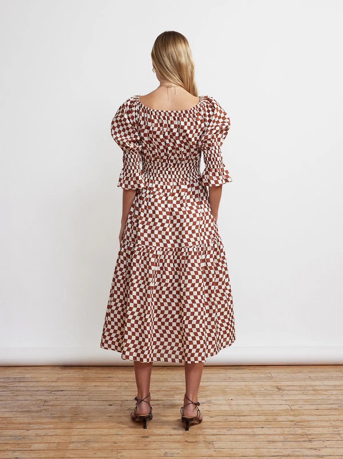 Margot Brown Wavy Checker Midi Dress sold by KITRI Studio product image thumbnail 3