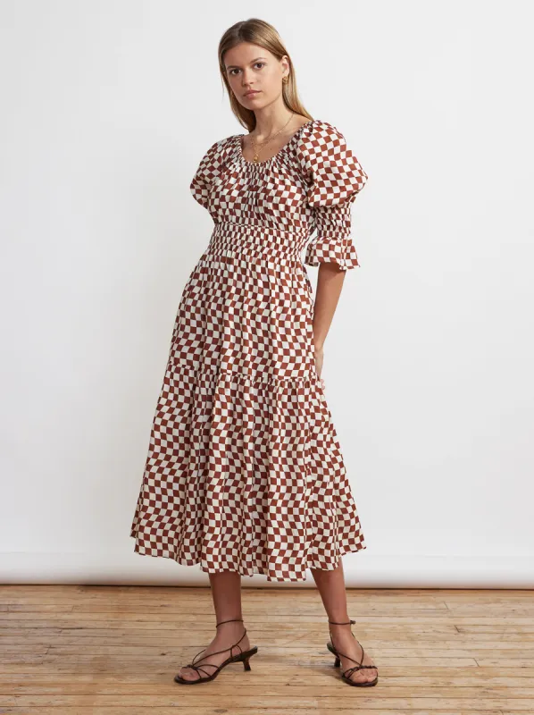 Margot Brown Wavy Checker Midi Dress sold by KITRI Studio