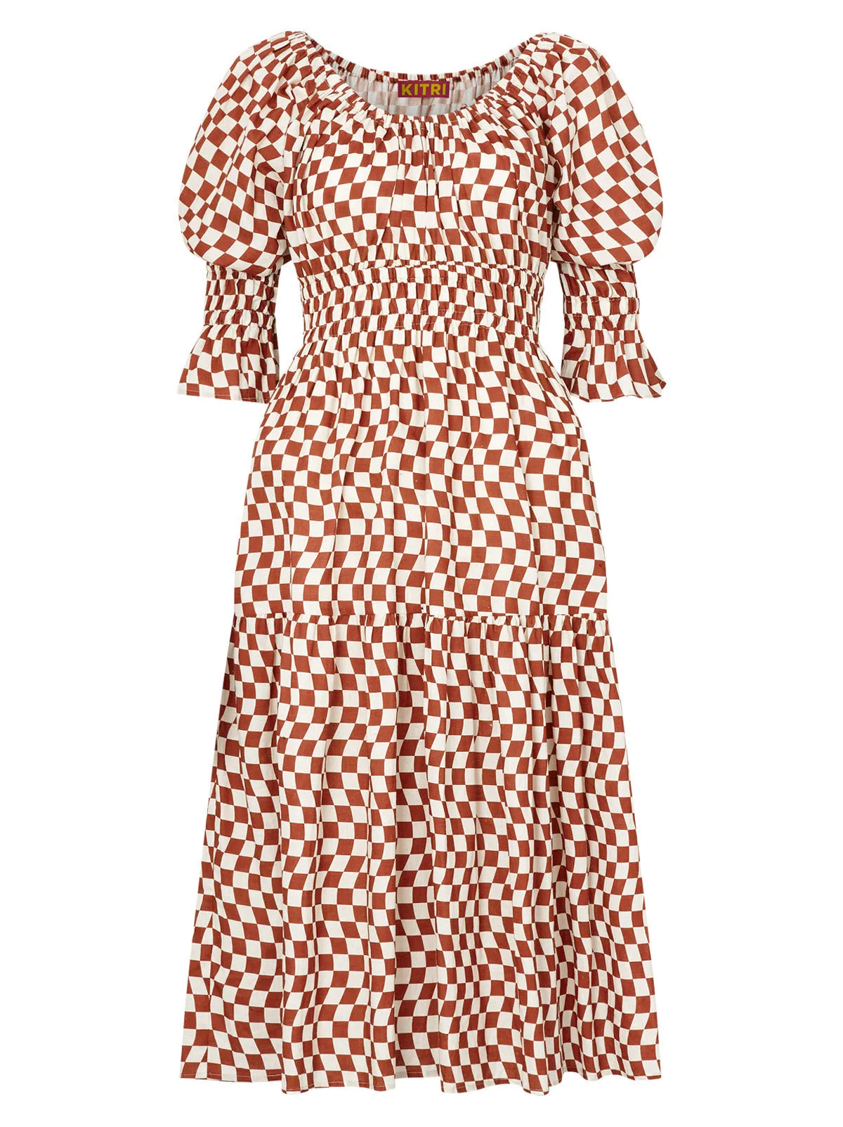 Margot Brown Wavy Checker Midi Dress sold by KITRI Studio product image thumbnail 2