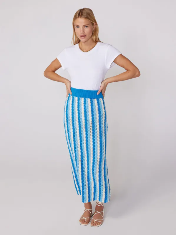 Delphine Blue Stripe Knit Midi Skirt sold by KITRI Studio