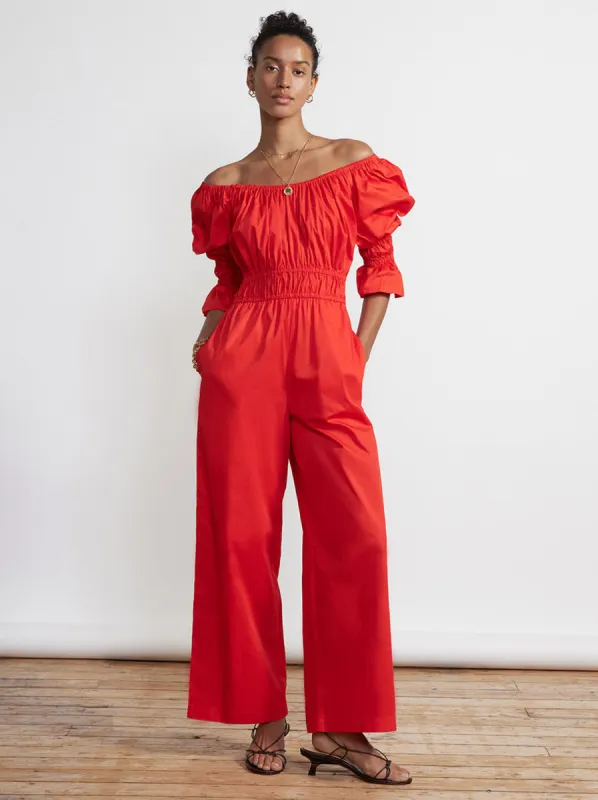 Maya Red Cotton Jumpsuit made by KITRI Studio
