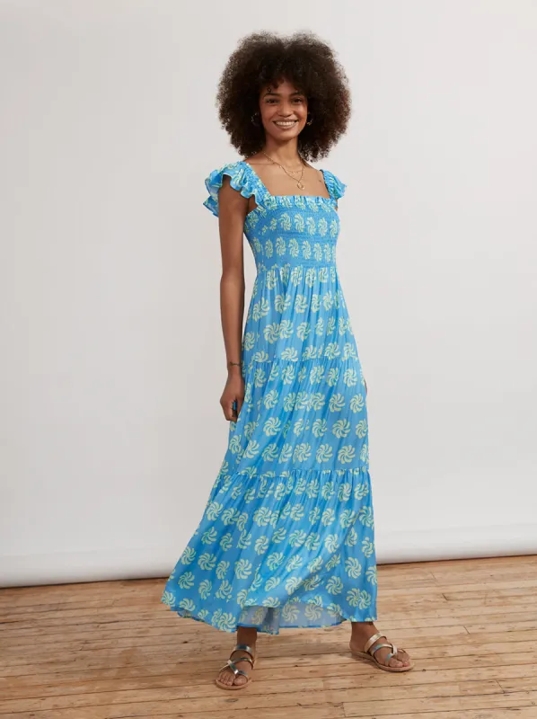 Aisha Blue Geo Floral Maxi Dress sold by KITRI Studio