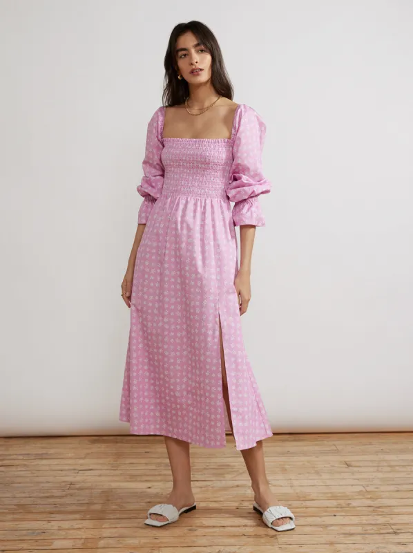 Jolene Pink Floral Shirred Cotton Dress sold by KITRI Studio
