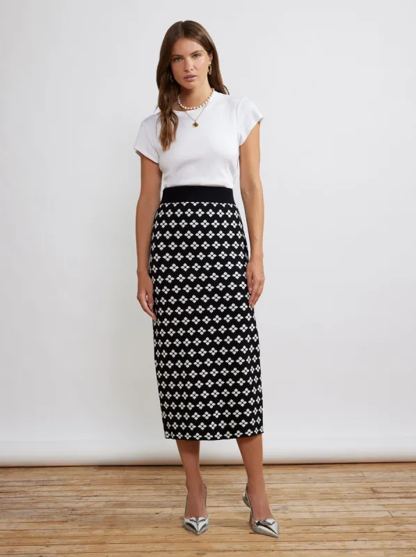 Delphine Black Floral Knit Midi Skirt sold by KITRI Studio