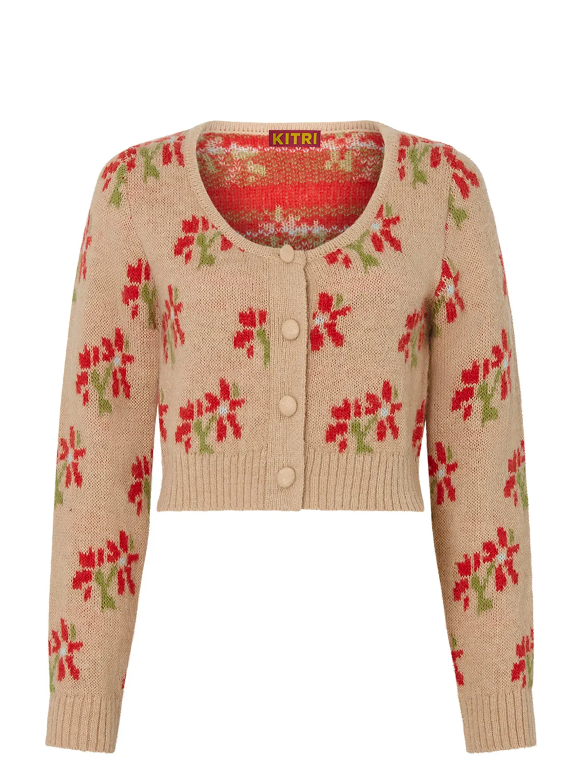 Lila Camel Floral Cropped Knit Cardigan sold by KITRI Studio product image thumbnail 4