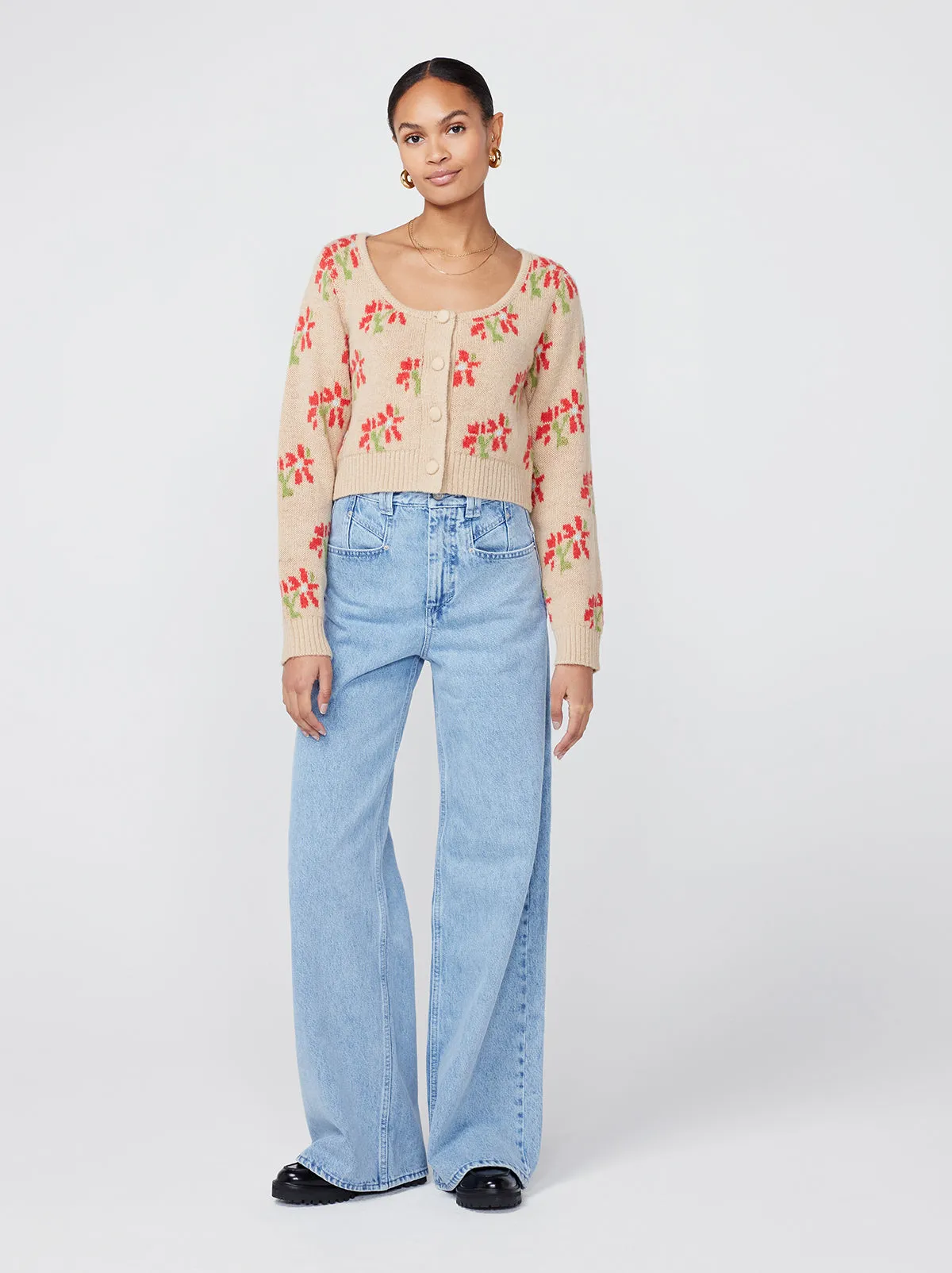 Lila Camel Floral Cropped Knit Cardigan sold by KITRI Studio product image thumbnail 3