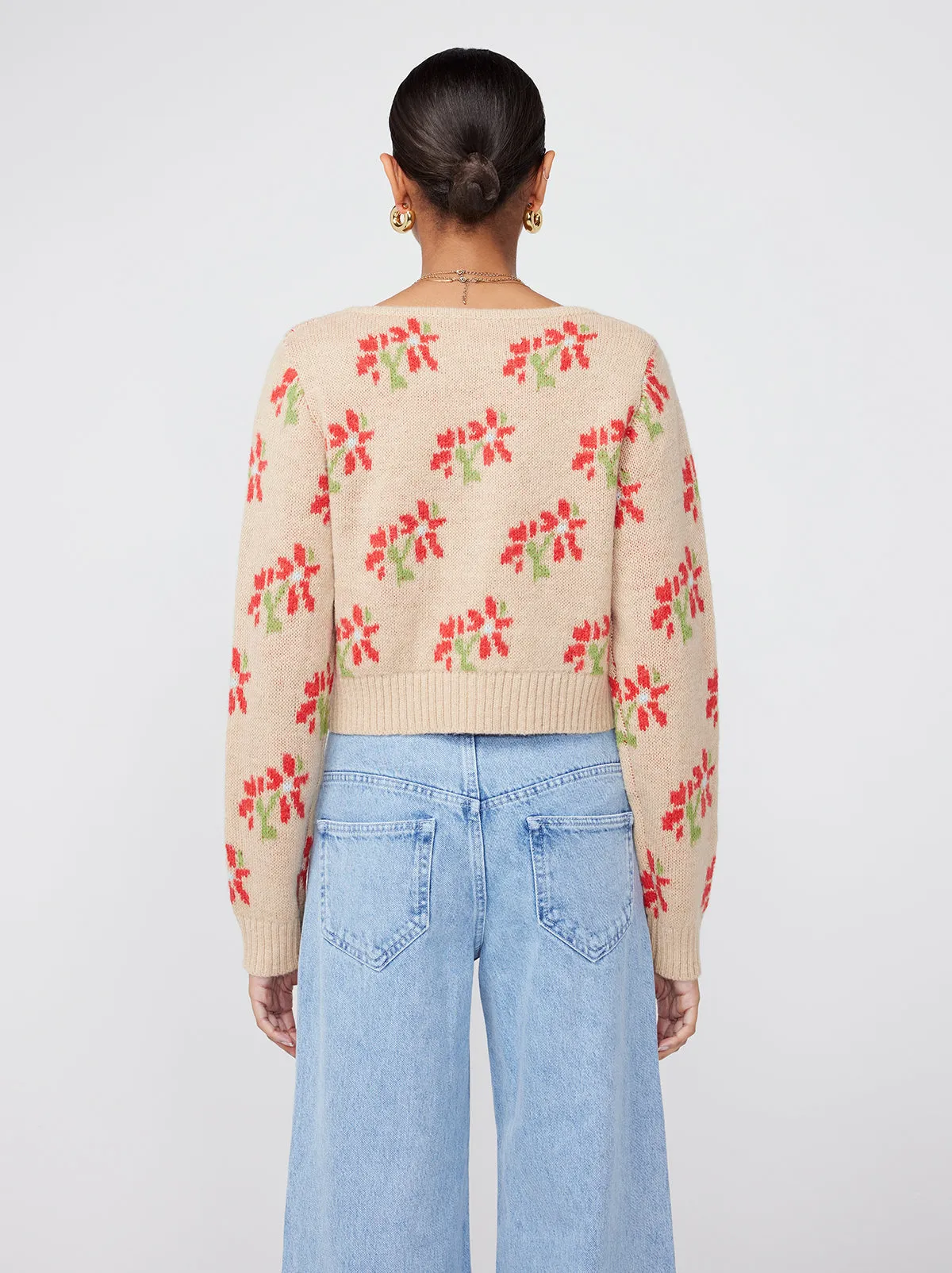 Lila Camel Floral Cropped Knit Cardigan sold by KITRI Studio product image thumbnail 2