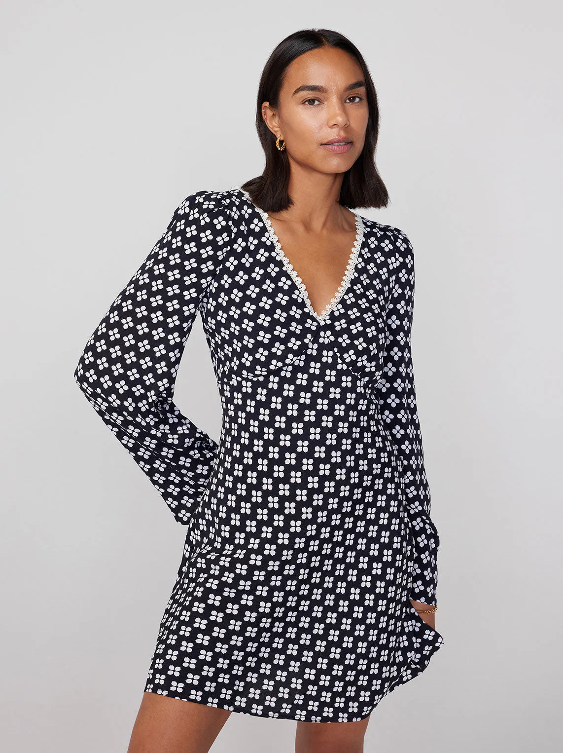 Rosalie Black Polka Floral Mini Dress sold by KITRI Studio product image thumbnail 3