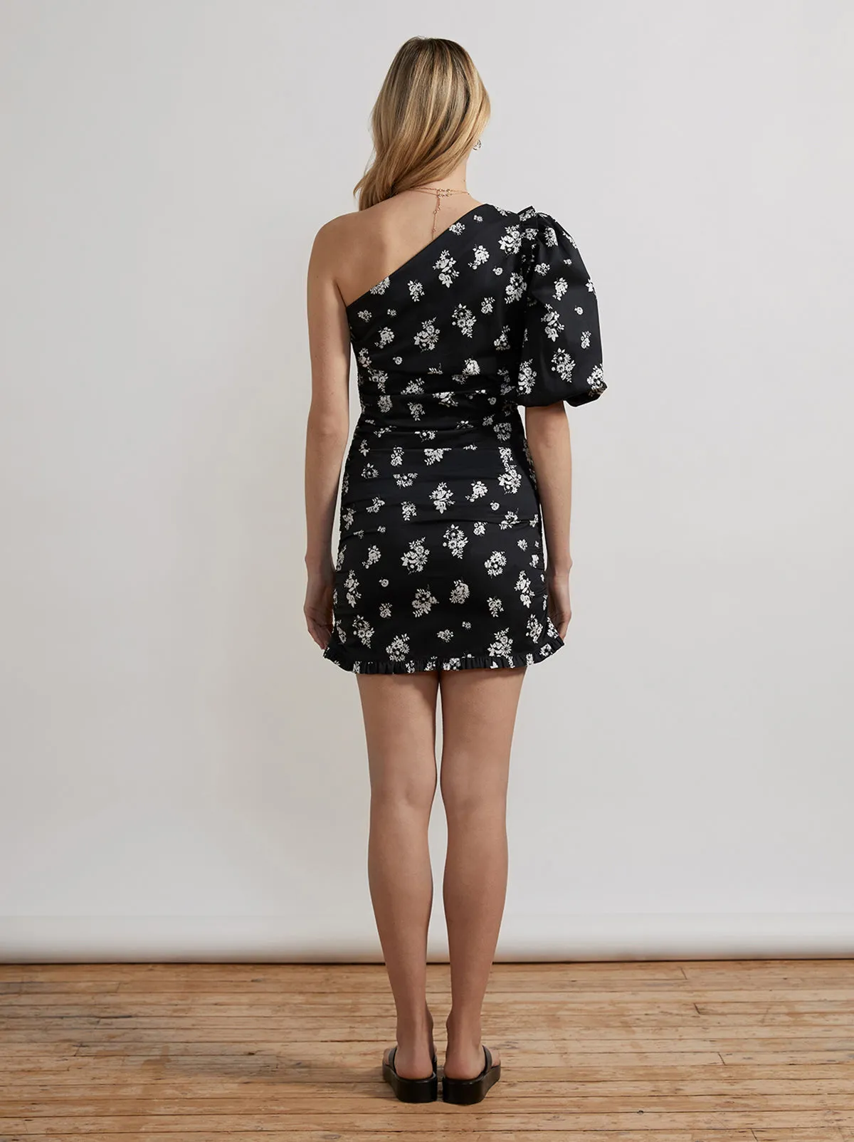 Morera Black Mono Floral One Shoulder Mini Dress sold by KITRI Studio product image thumbnail 2