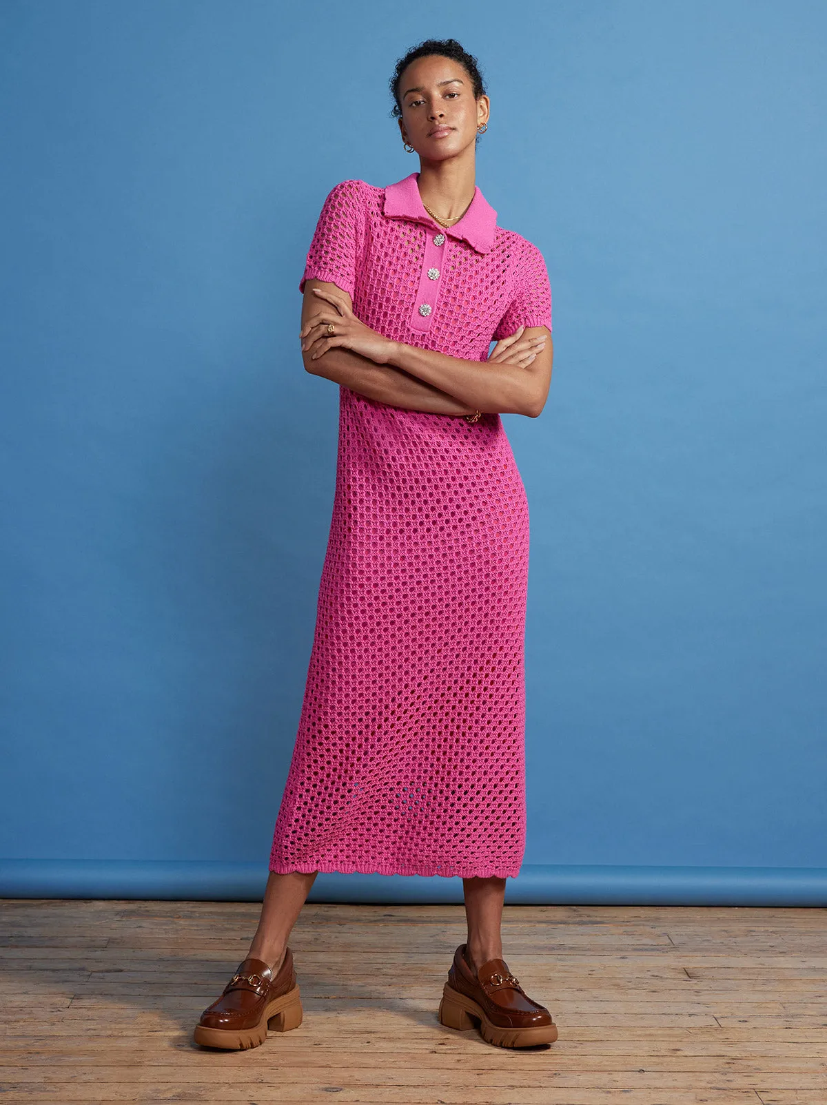 Lillia Pink Crochet Polo Dress sold by KITRI Studio product image thumbnail 3