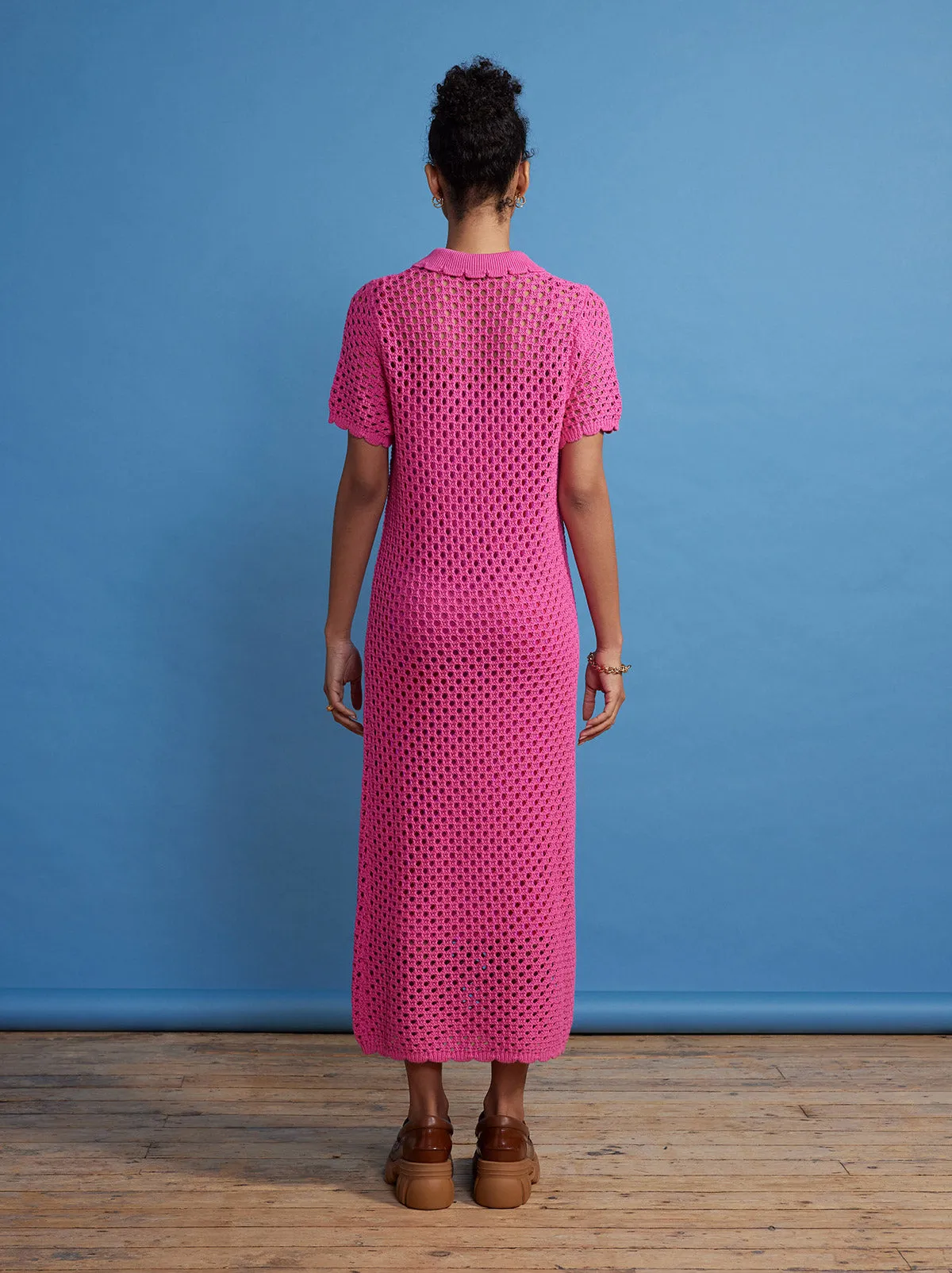 Lillia Pink Crochet Polo Dress sold by KITRI Studio product image thumbnail 4