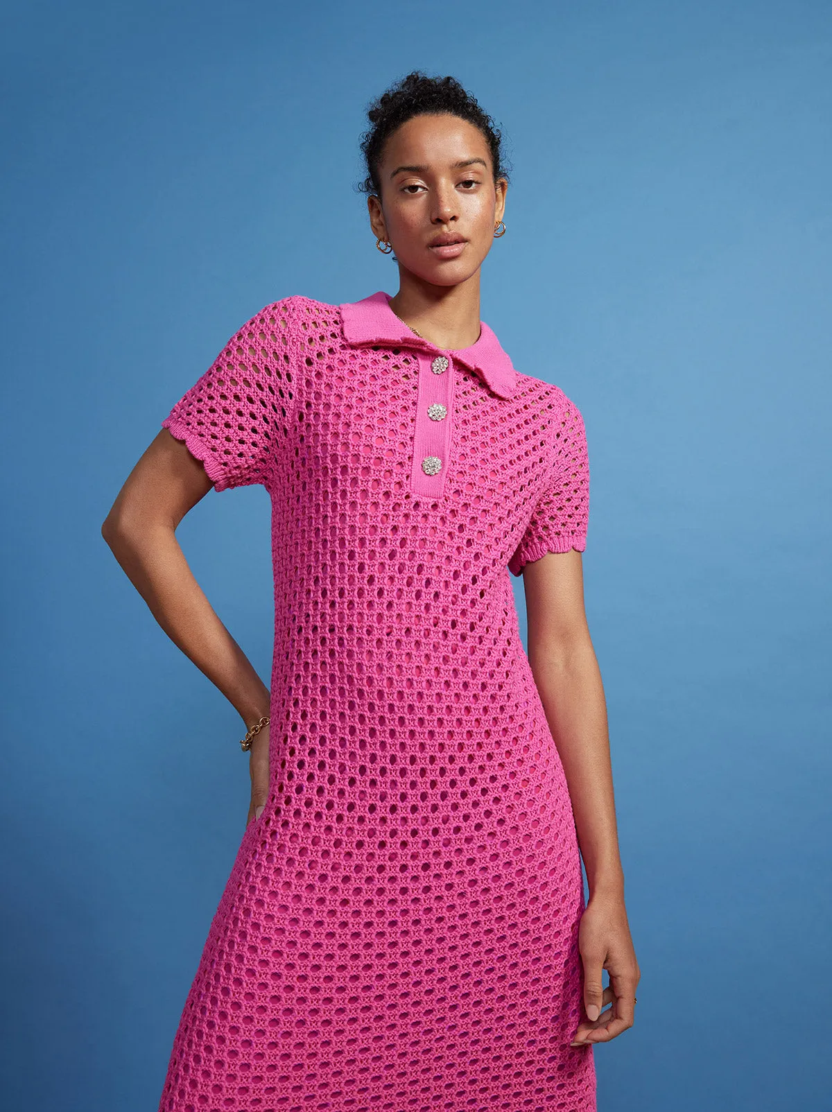 Lillia Pink Crochet Polo Dress sold by KITRI Studio product image thumbnail 2