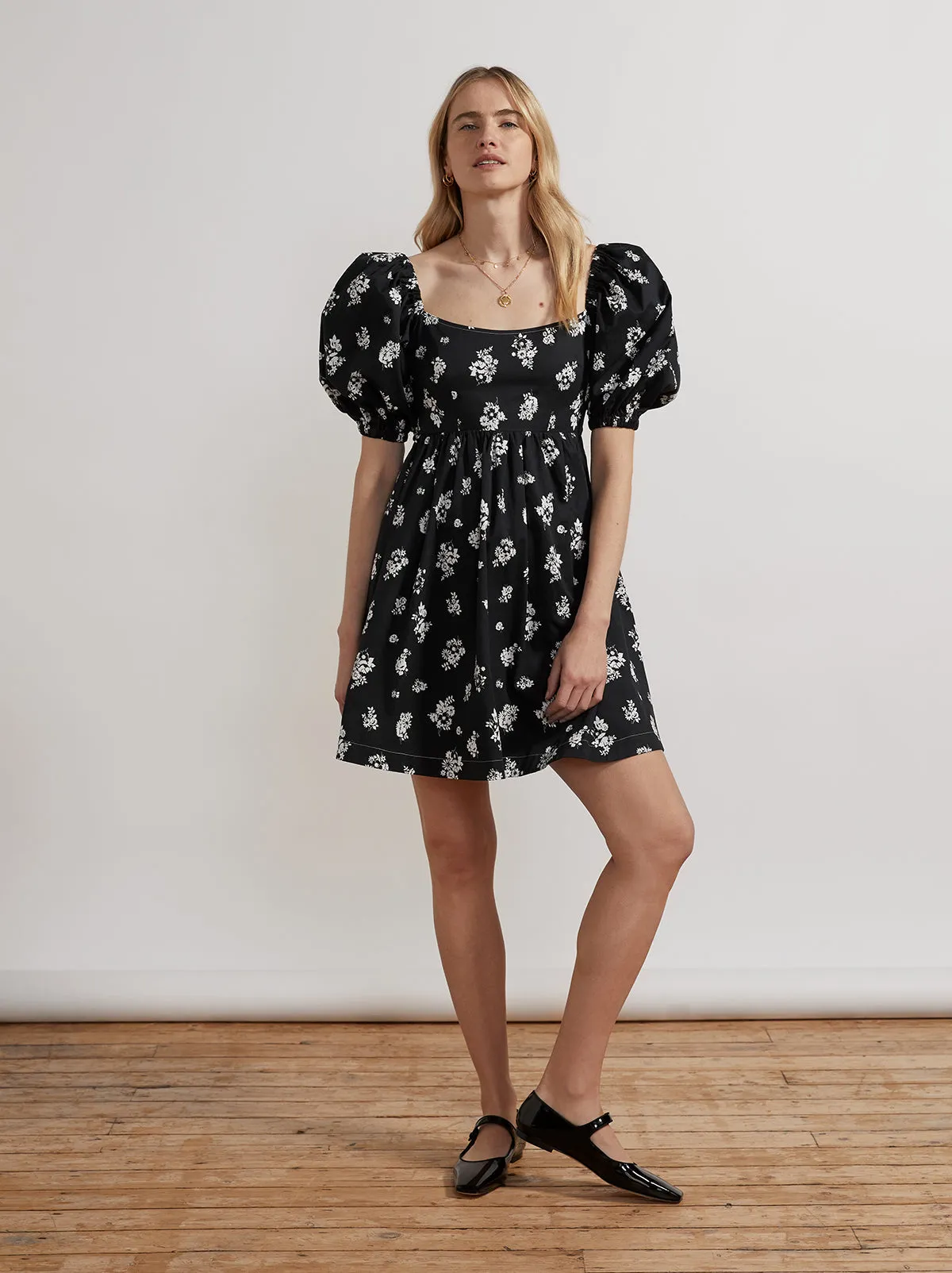 Olga Tie Back Black Mono Floral Mini Dress sold by KITRI Studio product image thumbnail 3