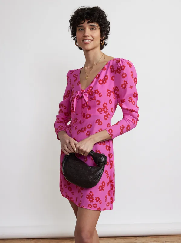 Amalie Pink Daisy Print Tie Front Mini Dress sold by KITRI Studio