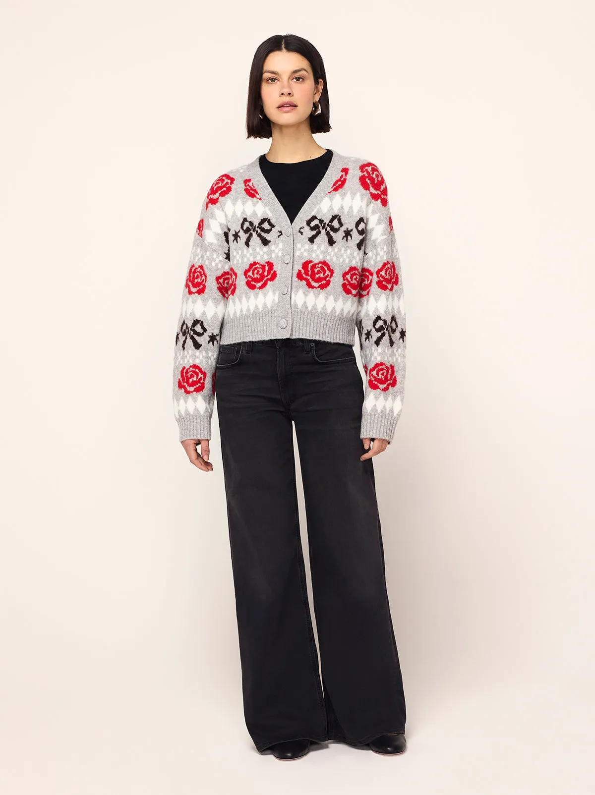 Joanne Grey Bow Fairisle Knit Cardigan sold by KITRI Studio product image thumbnail 3