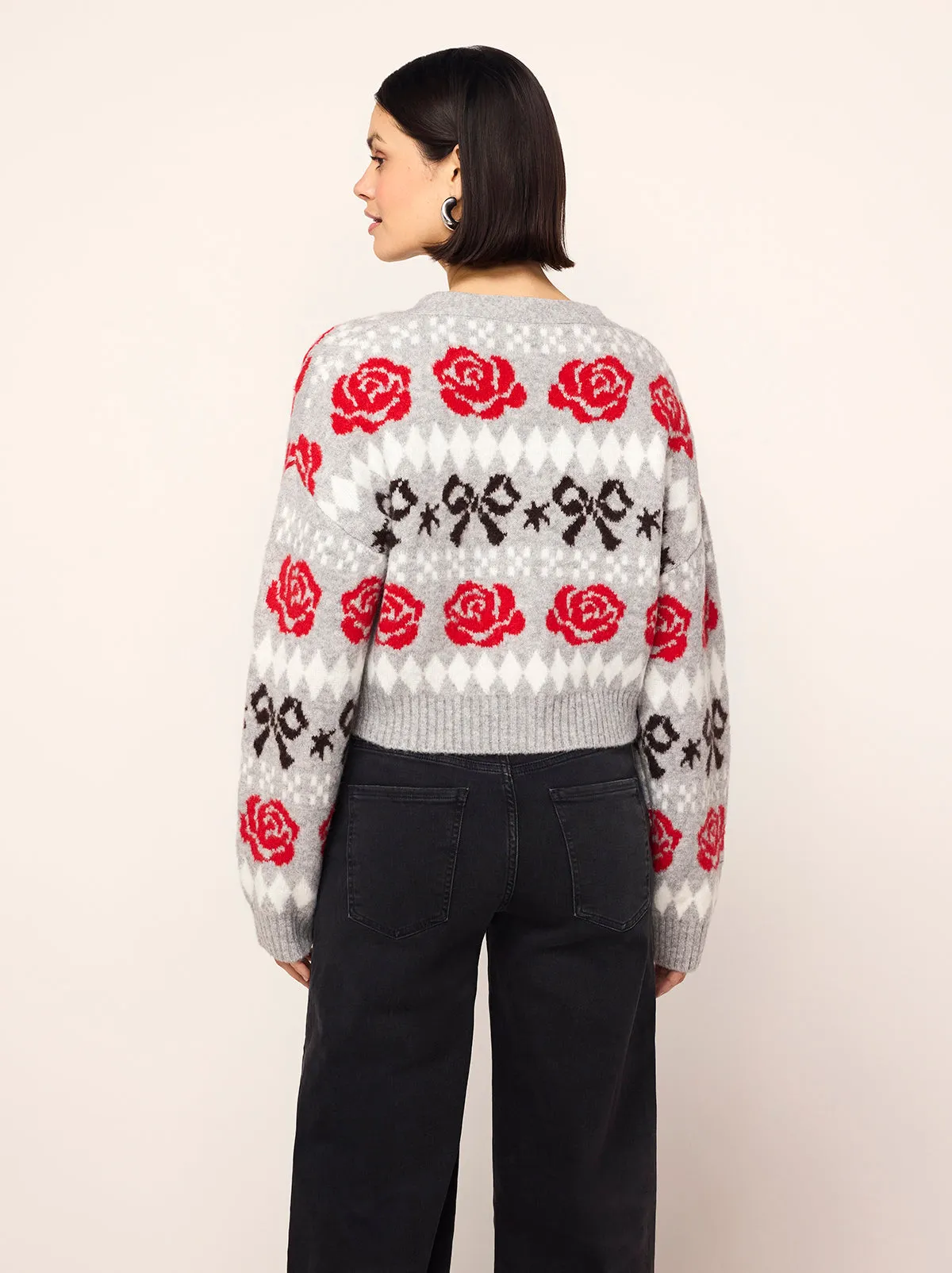 Joanne Grey Bow Fairisle Knit Cardigan sold by KITRI Studio product image thumbnail 5