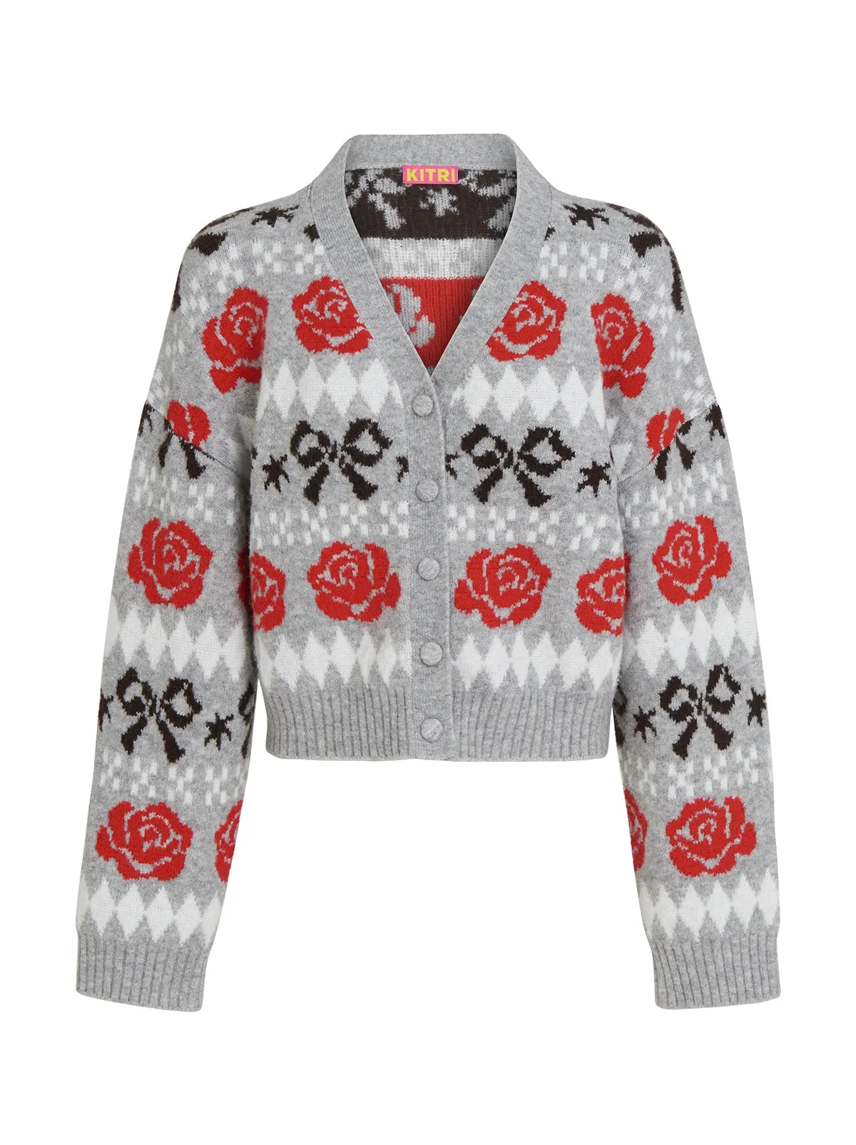 Joanne Grey Bow Fairisle Knit Cardigan sold by KITRI Studio product image thumbnail 4