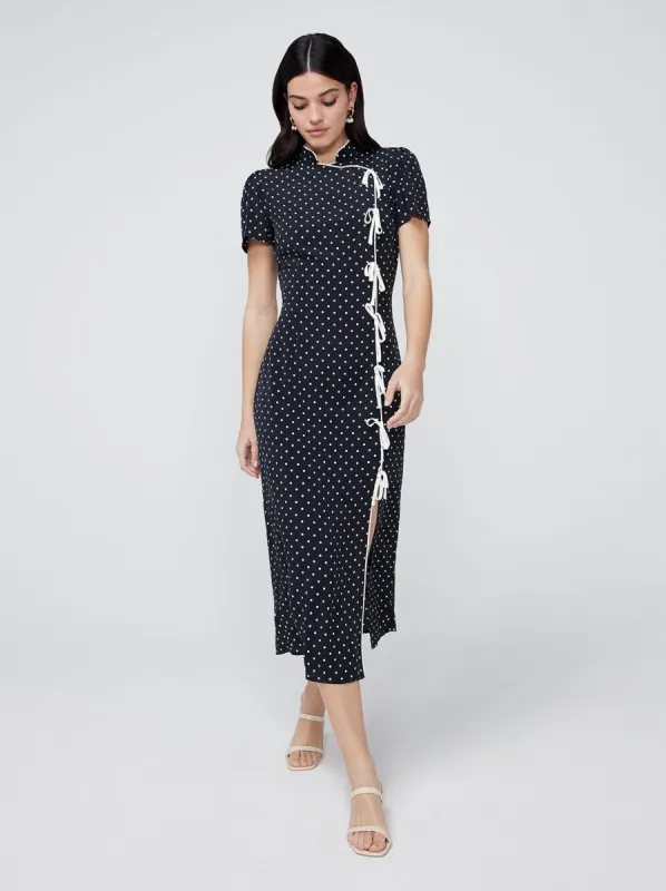 Leia Black Polka Dot Midi Dress sold by KITRI Studio