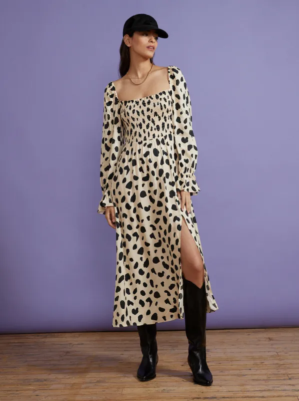Jolene Animal Spot Shirred Dress sold by KITRI Studio