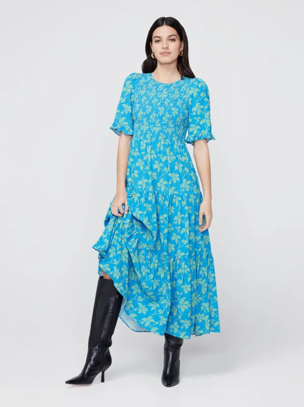 Gracie Blue Vintage Leaf Print Shirred Dress sold by KITRI Studio