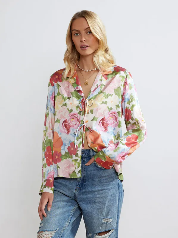 Devon Painted Floral Tie Front Top sold by KITRI Studio