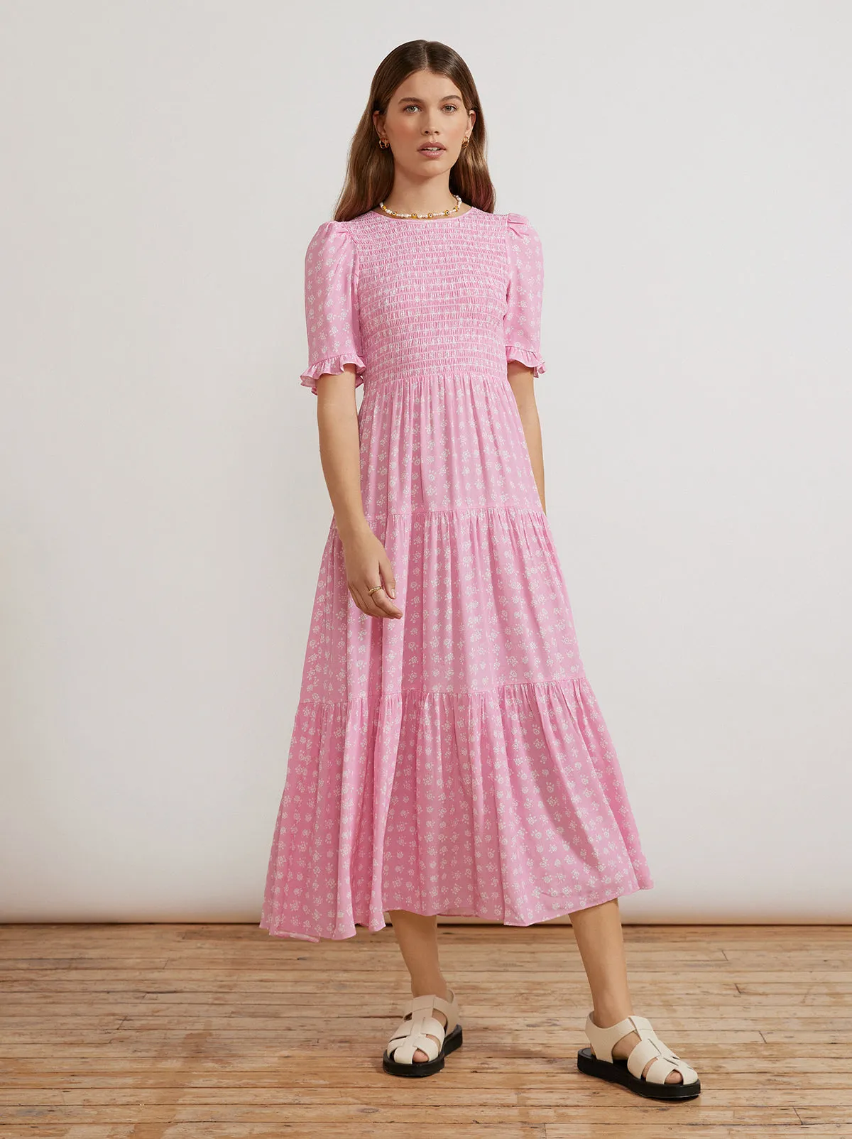 Gracie Pink Floral Shirred Dress sold by KITRI Studio