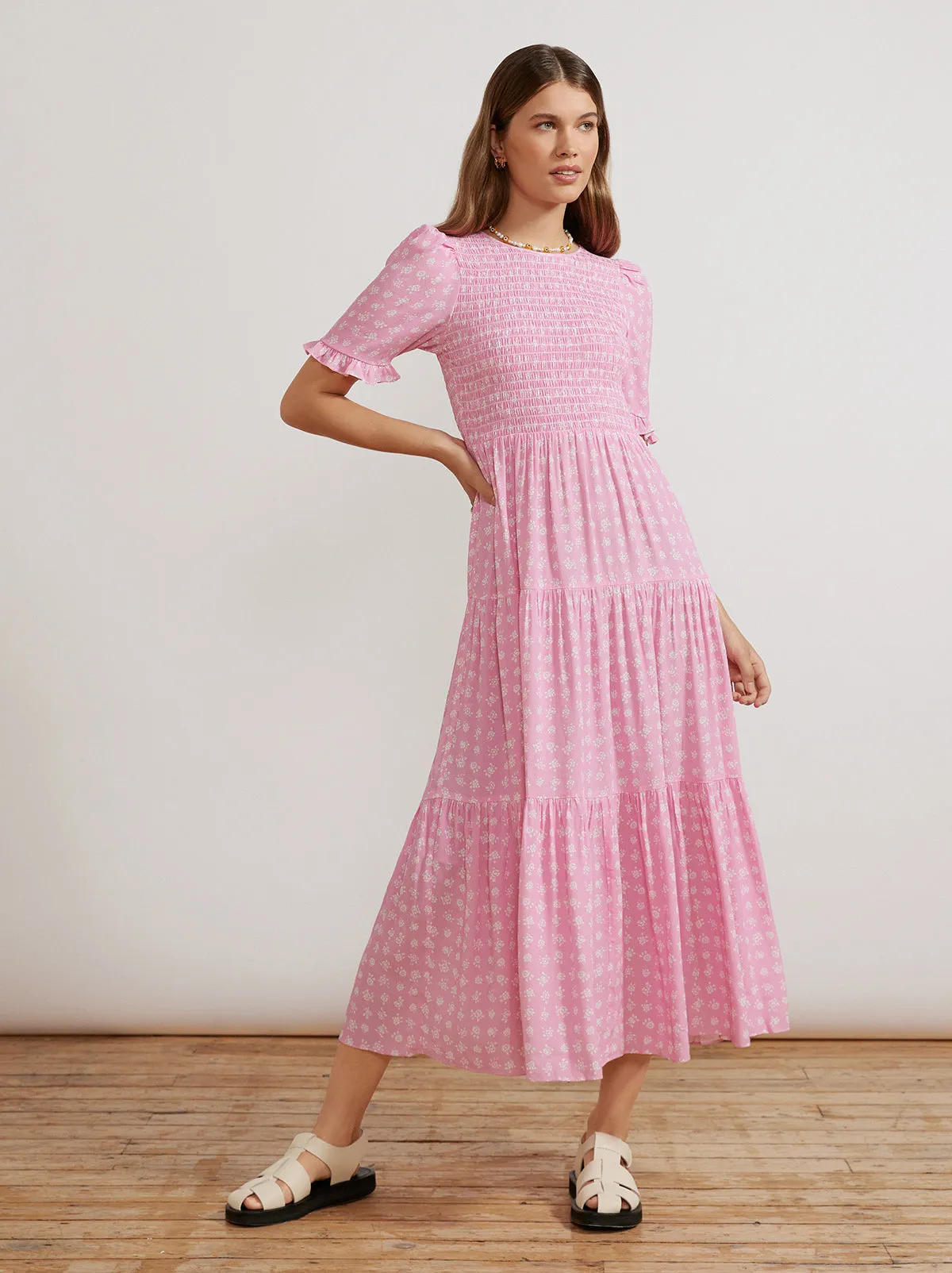 Gracie Pink Floral Shirred Dress sold by KITRI Studio product image thumbnail 3