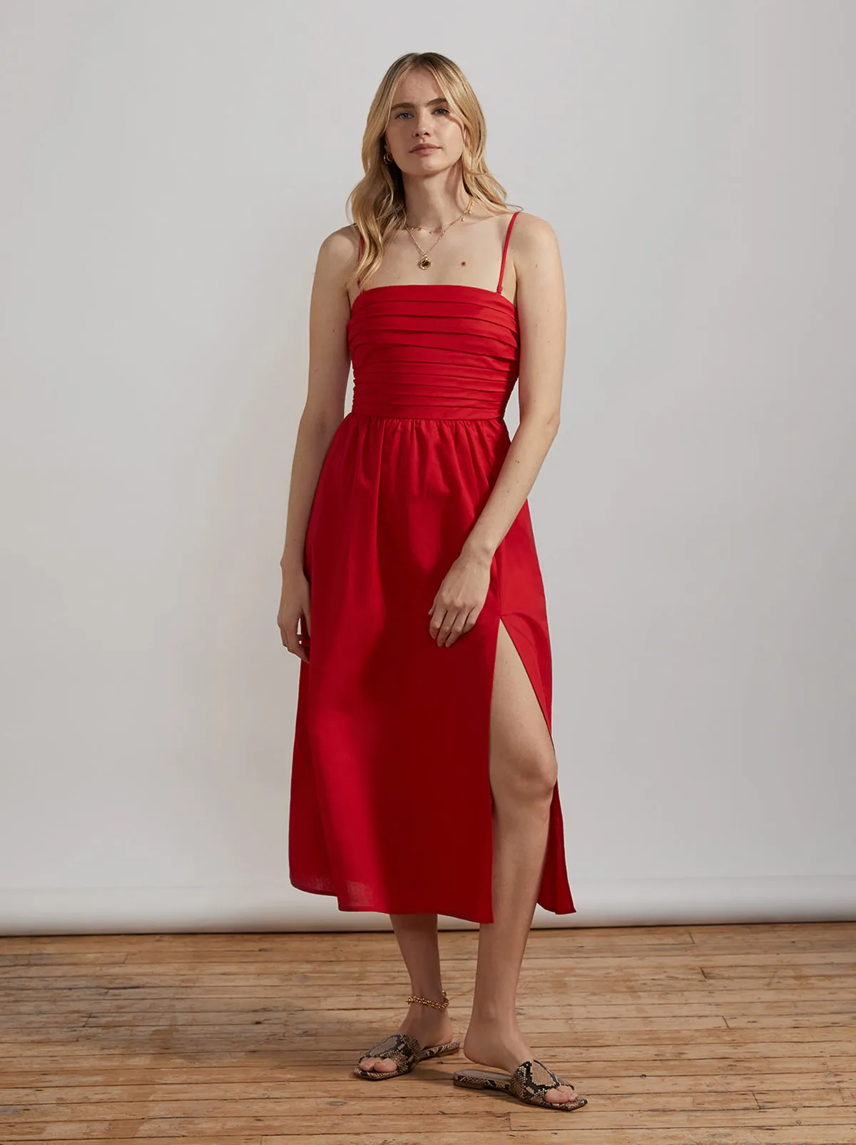 Genevieve Red Cotton Midi Dress sold by KITRI Studio