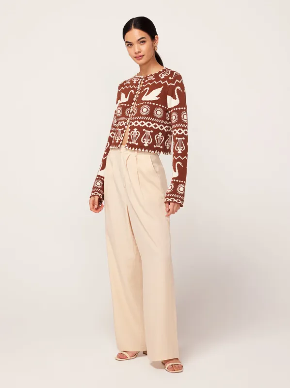 Carmel Brown Swan Fairisle Knit Cardigan sold by KITRI Studio