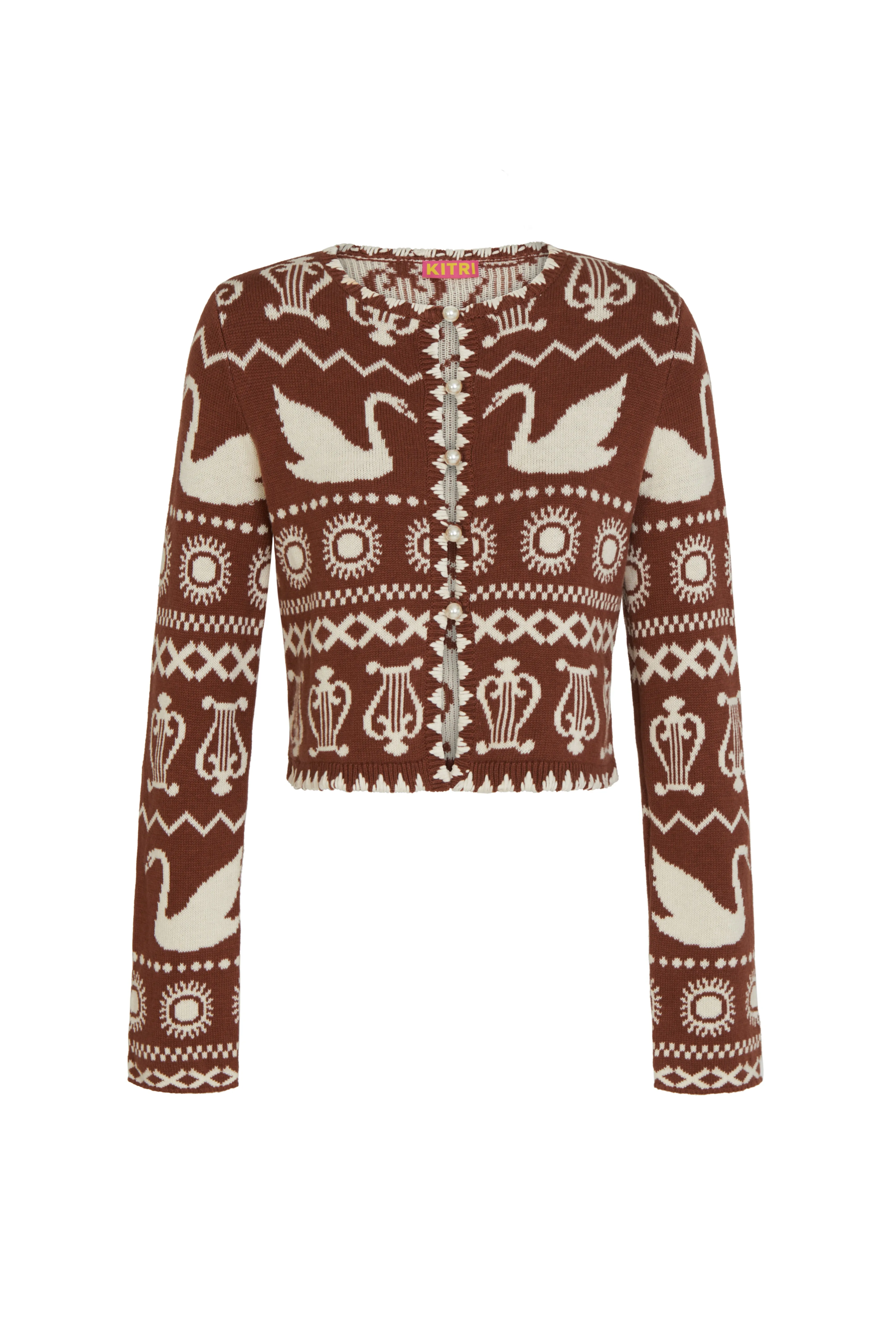 Carmel Brown Swan Fairisle Knit Cardigan sold by KITRI Studio product image thumbnail 5