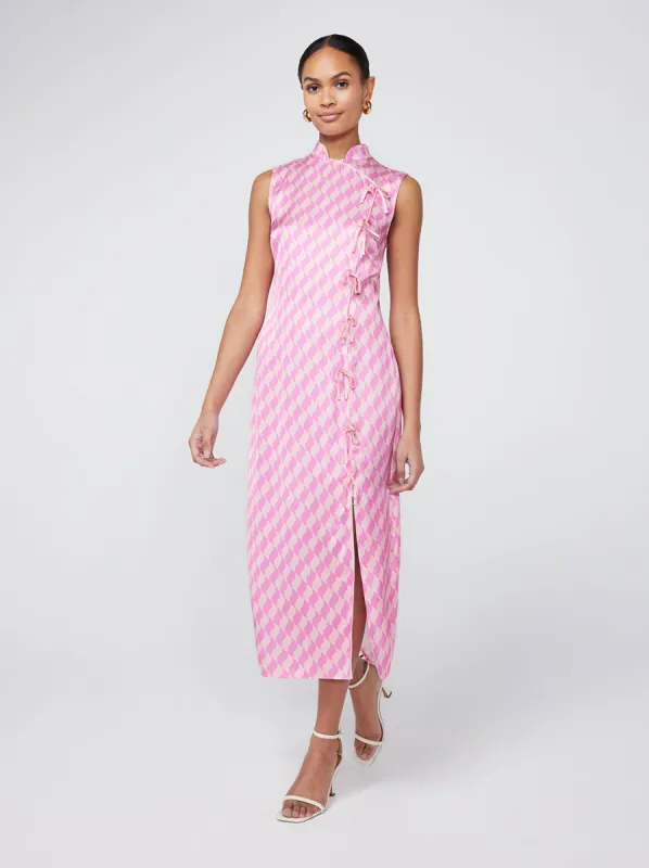 Virginia Pink Wavy Tile Midi Dress sold by KITRI Studio