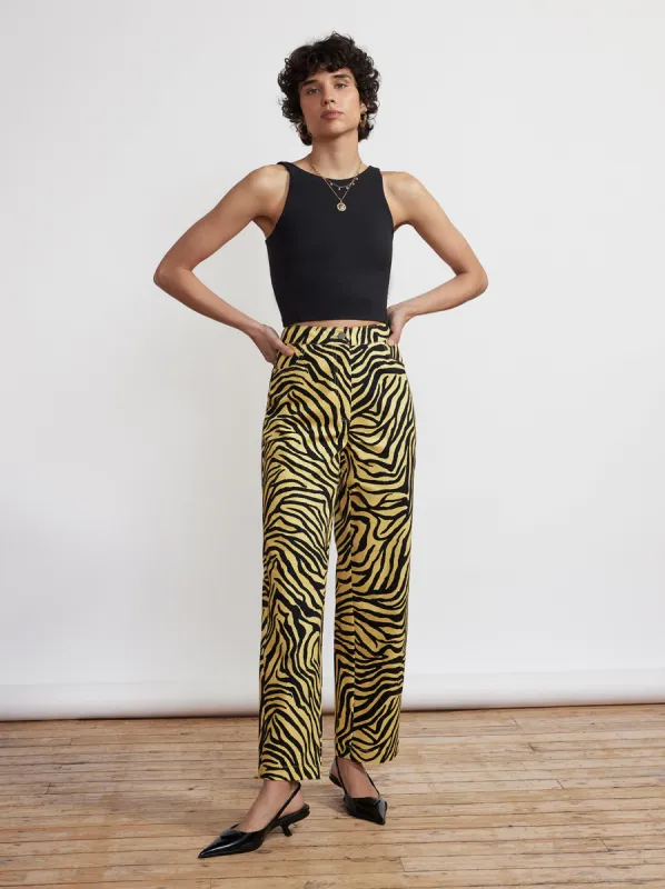 Janice Yellow Zebra Print Cotton Twill Trousers made by KITRI Studio
